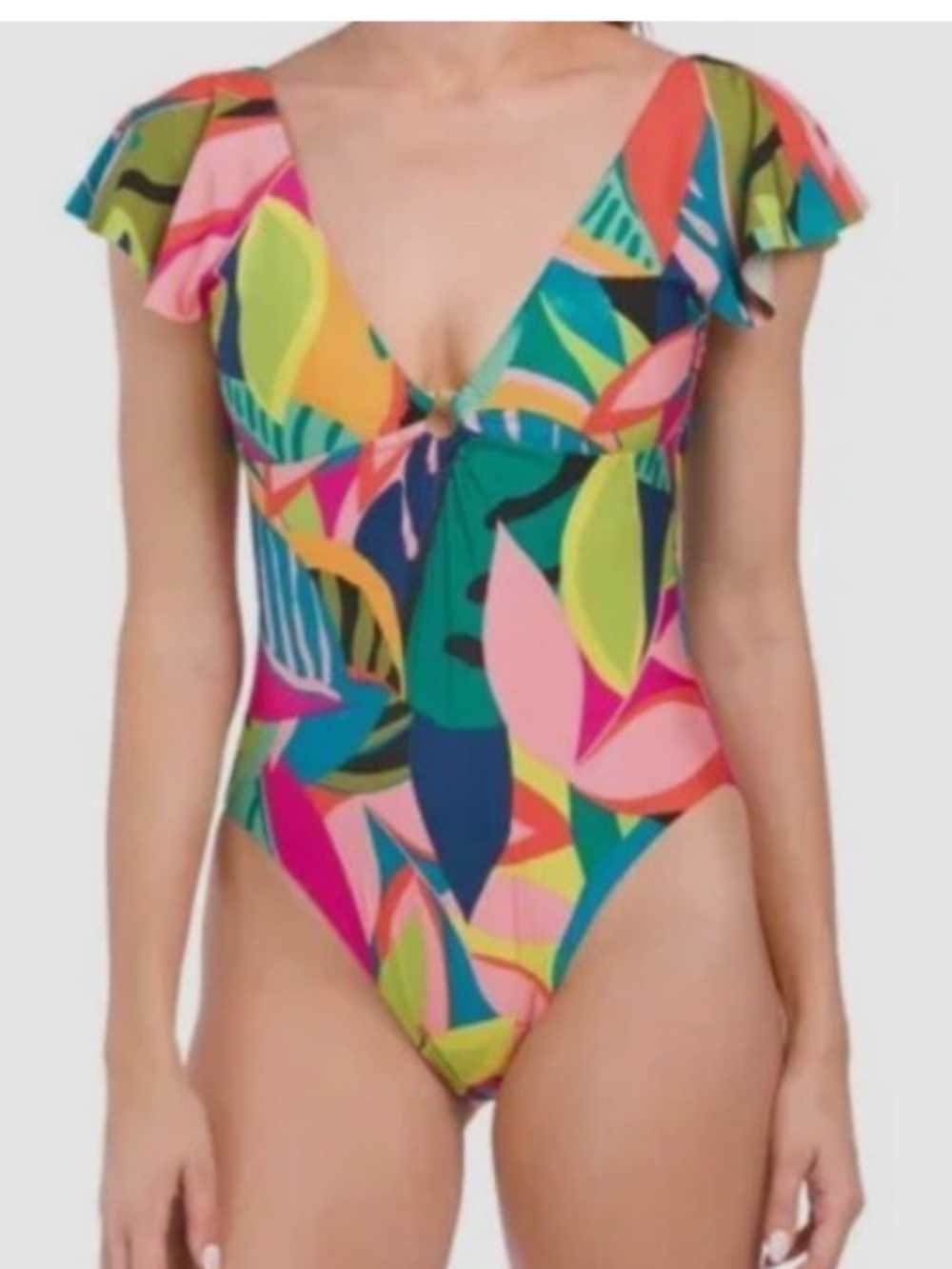 Trina Turk Tropical Rainforest Flutter Sleeve One Piece Swimsuit Size 14 New